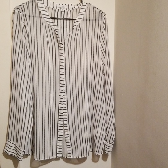 H by Halston sheer long sleeve stripe button up XL - Picture 5 of 5